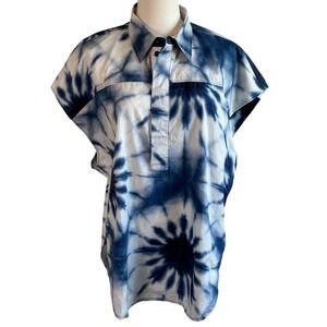 Bassike Tie Dye Organic Cotton Top Blue White Women L Oversized